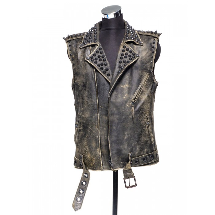 Women Spiked Studded distressed leather Biker Vest